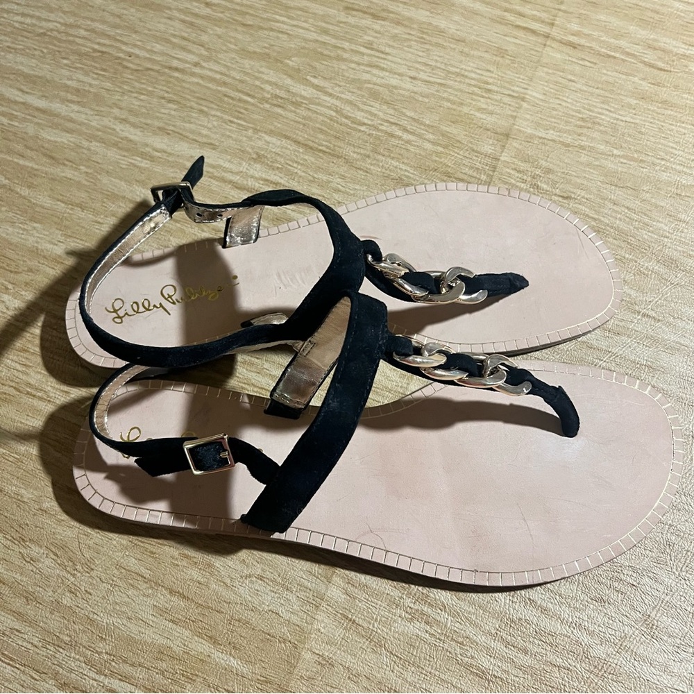 Lilly Pulitzer Black and Gold Sandals NWOT - Sz 7.5